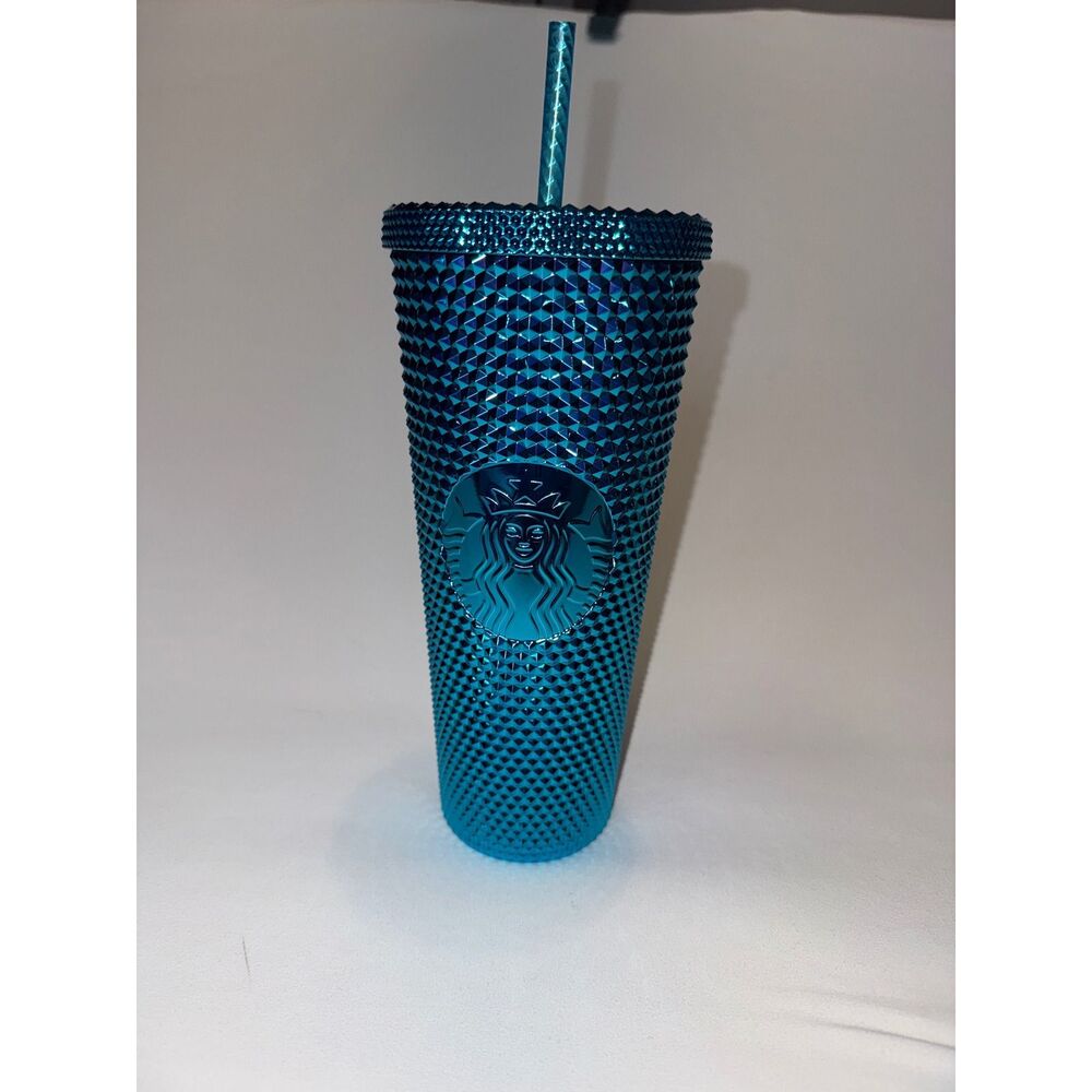 Starbucks Blue Studded Venti Tumbler 24oz Metallic Cold Cup 011143249 New